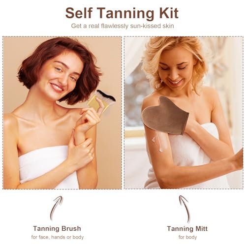 2 in 1 Streak-Free Tanning Mitt Set - Leakproof Self Tanner Mitt with Log Tanning Brush, Reusable Applicator for Lotion & Mousse - görsel 4
