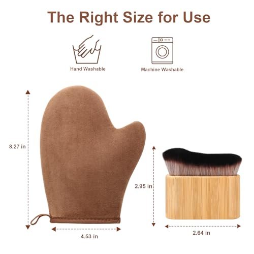 2 in 1 Streak-Free Tanning Mitt Set - Leakproof Self Tanner Mitt with Log Tanning Brush, Reusable Applicator for Lotion & Mousse - görsel 10