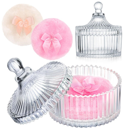 Draupnir 3-Piece Body Powder Puff Set – Large Dusting Powder Puff & Travel Container for Women Avelisse