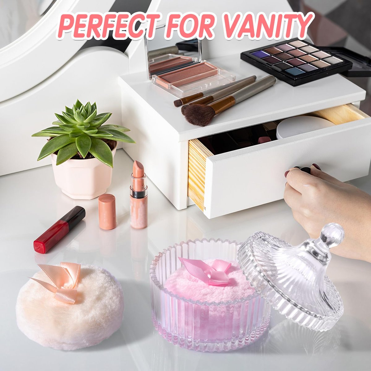 Draupnir 3-Piece Body Powder Puff Set – Large Dusting Powder Puff & Travel Container for Women Avelisse