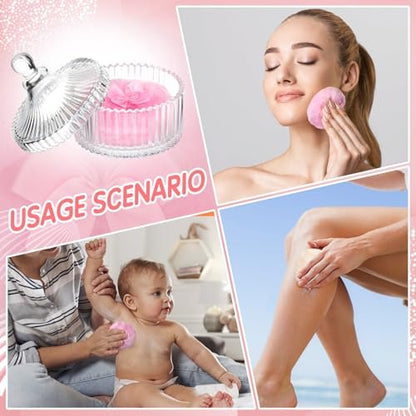 Draupnir 3-Piece Body Powder Puff Set – Large Dusting Powder Puff & Travel Container for Women Avelisse