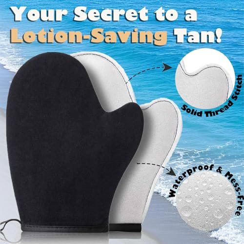 KELILO Self Tanning Mitt and Kabuki Brush 2-in-1 Set – Double-Sided Velvet Glove with Non-Slip Grip and Ergonomic Applicator for Streak-Free Sunless Tan on Body and Face - görsel 3