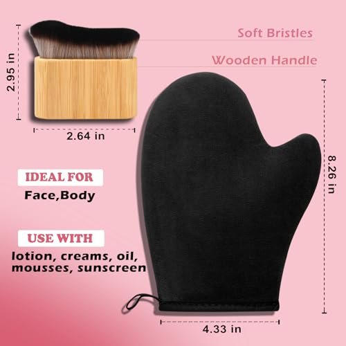 KELILO Self Tanning Mitt and Kabuki Brush 2-in-1 Set – Double-Sided Velvet Glove with Non-Slip Grip and Ergonomic Applicator for Streak-Free Sunless Tan on Body and Face - görsel 11