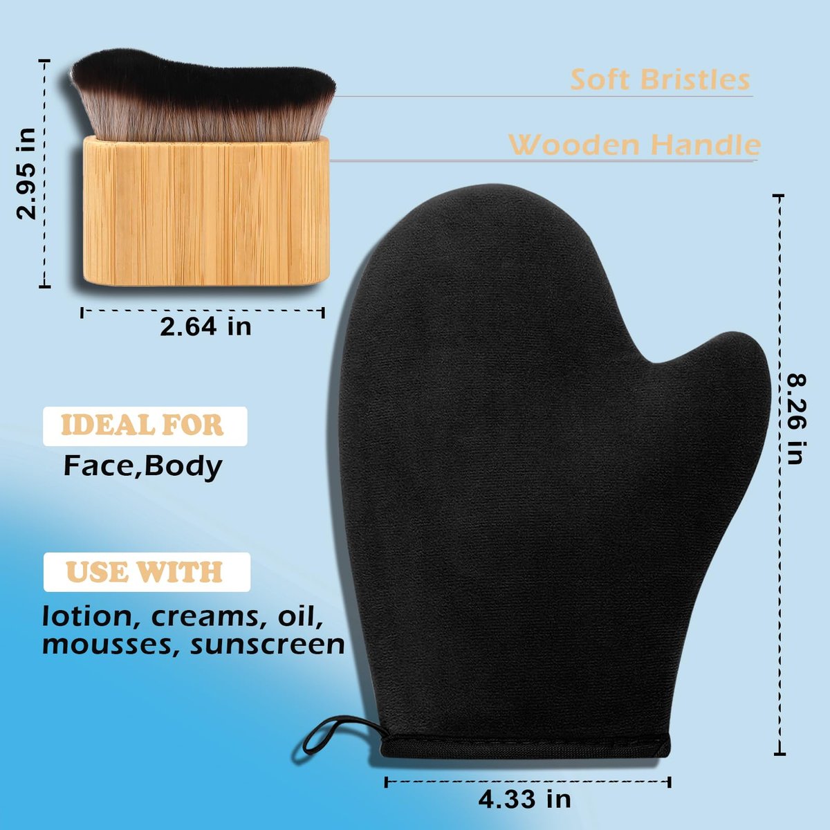 Professional Self Tanning Mitt Kit - 4 Pack Tanning Gloves, Applicator Brush & Back Applicator for Streak-Free Body Tan - görsel 5