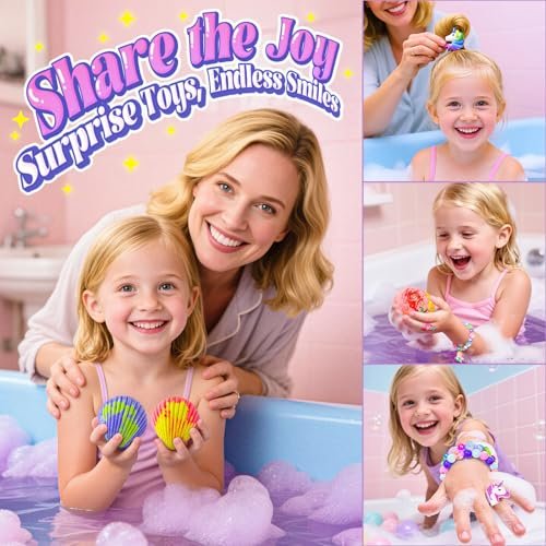 Shell Bath Bombs for Girls – 12 Pack Child-Safe Aromatherapy Bath Bombs with 20 Surprise Toys Inside, 6 Fruity Scents in 2 Gift Boxes (Mermaid & Unicorn Themes) Avelisse