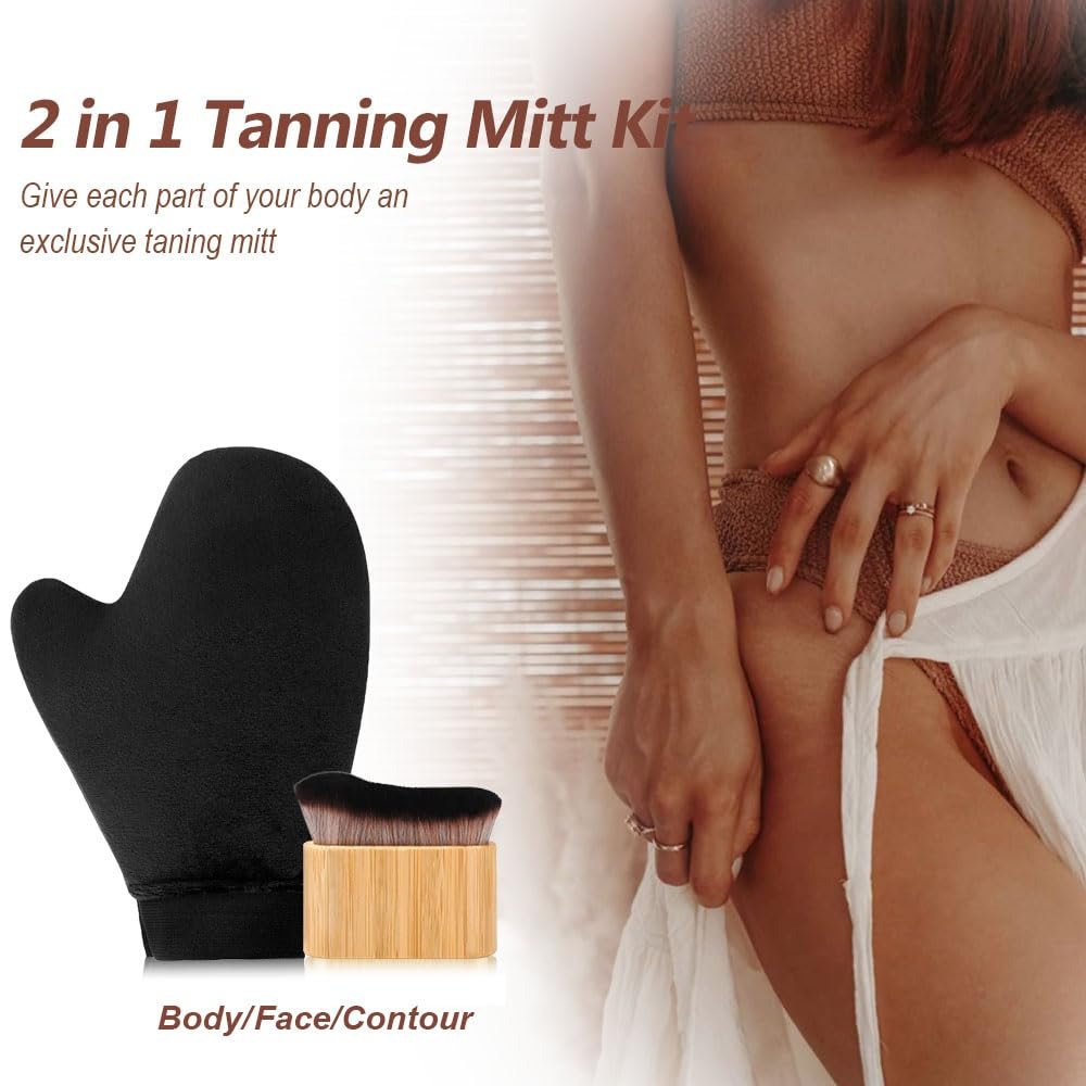2 in 1 Tanning Mitts & Brush Set – EVYTTA Self Tanner Applicator Kit for Flawless Sunless Tanning on Face & Body - görsel 11