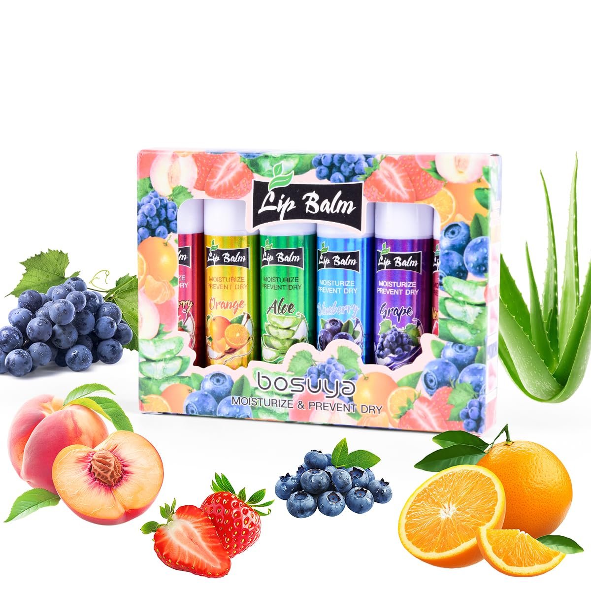 Fruit Flavor Lip Balm 6-Pack – Natural All-Day Moisturizer with Vitamin E & Coconut Oil for Chapped Lips - görsel 1