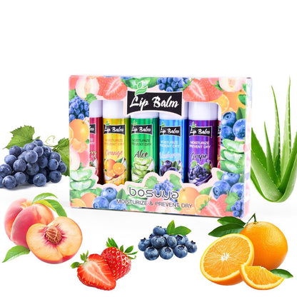 Fruit Flavor Lip Balm 6-Pack – Natural All-Day Moisturizer with Vitamin E & Coconut Oil for Chapped Lips