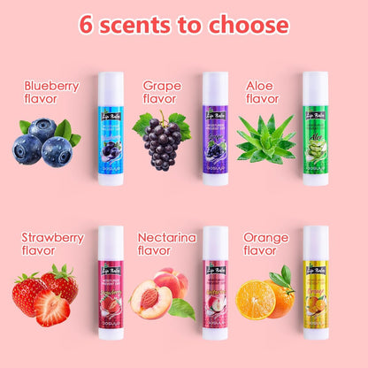 Fruit Flavor Lip Balm 6-Pack – Natural All-Day Moisturizer with Vitamin E & Coconut Oil for Chapped Lips