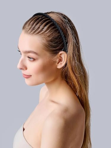 Non-Slip Headbands with Teeth for Women - Plastic Comb Headband, Hairbands for Girls, 4-Pack Neutral