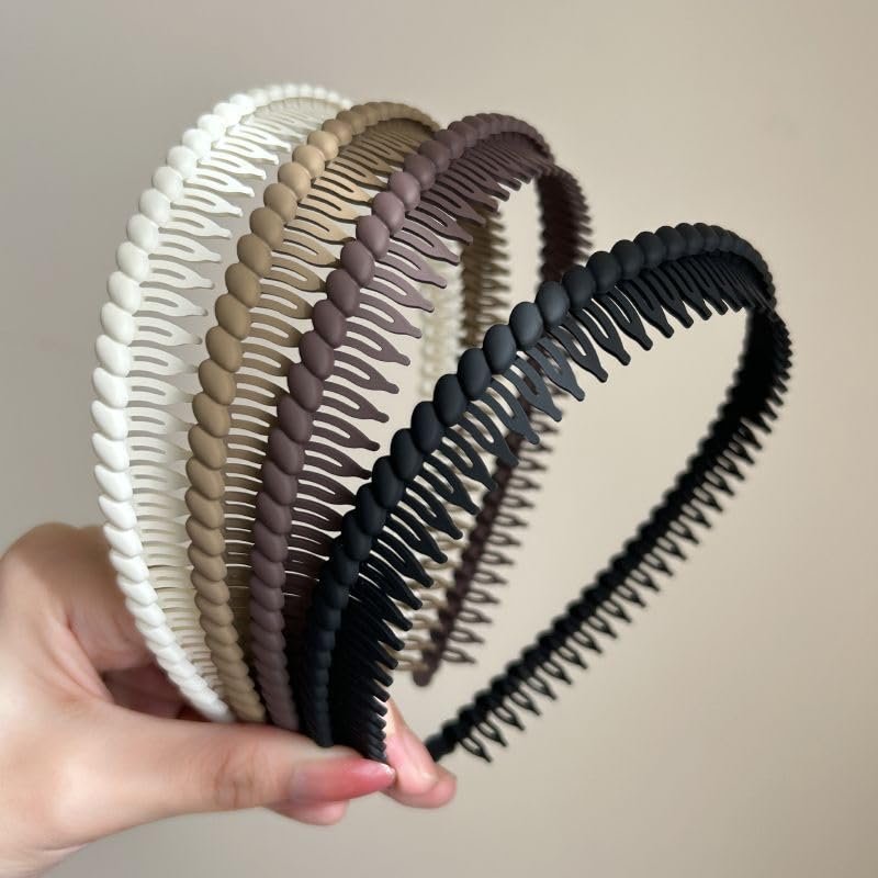 Non-Slip Headbands with Teeth for Women - Plastic Comb Headband, Hairbands for Girls, 4-Pack Neutral - görsel 1