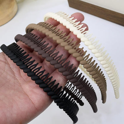 Non-Slip Headbands with Teeth for Women - Plastic Comb Headband, Hairbands for Girls, 4-Pack Neutral