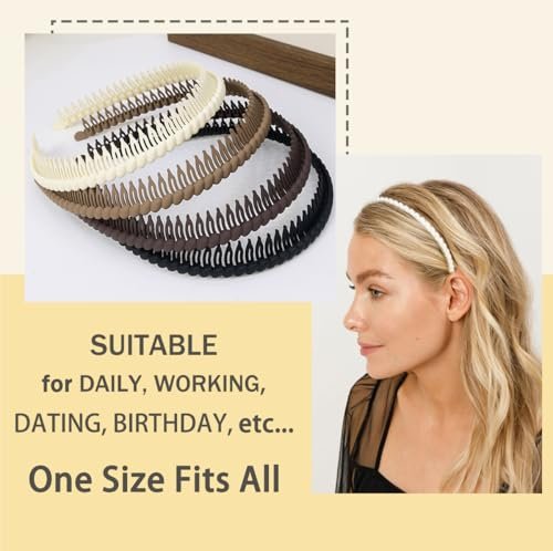 Non-Slip Headbands with Teeth for Women - Plastic Comb Headband, Hairbands for Girls, 4-Pack Neutral - görsel 9