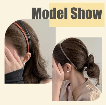 Thin Skinny Leather Headbands for Women - 5 Pack Neutral Colors No Headache Non-Slip Hair Accessories
