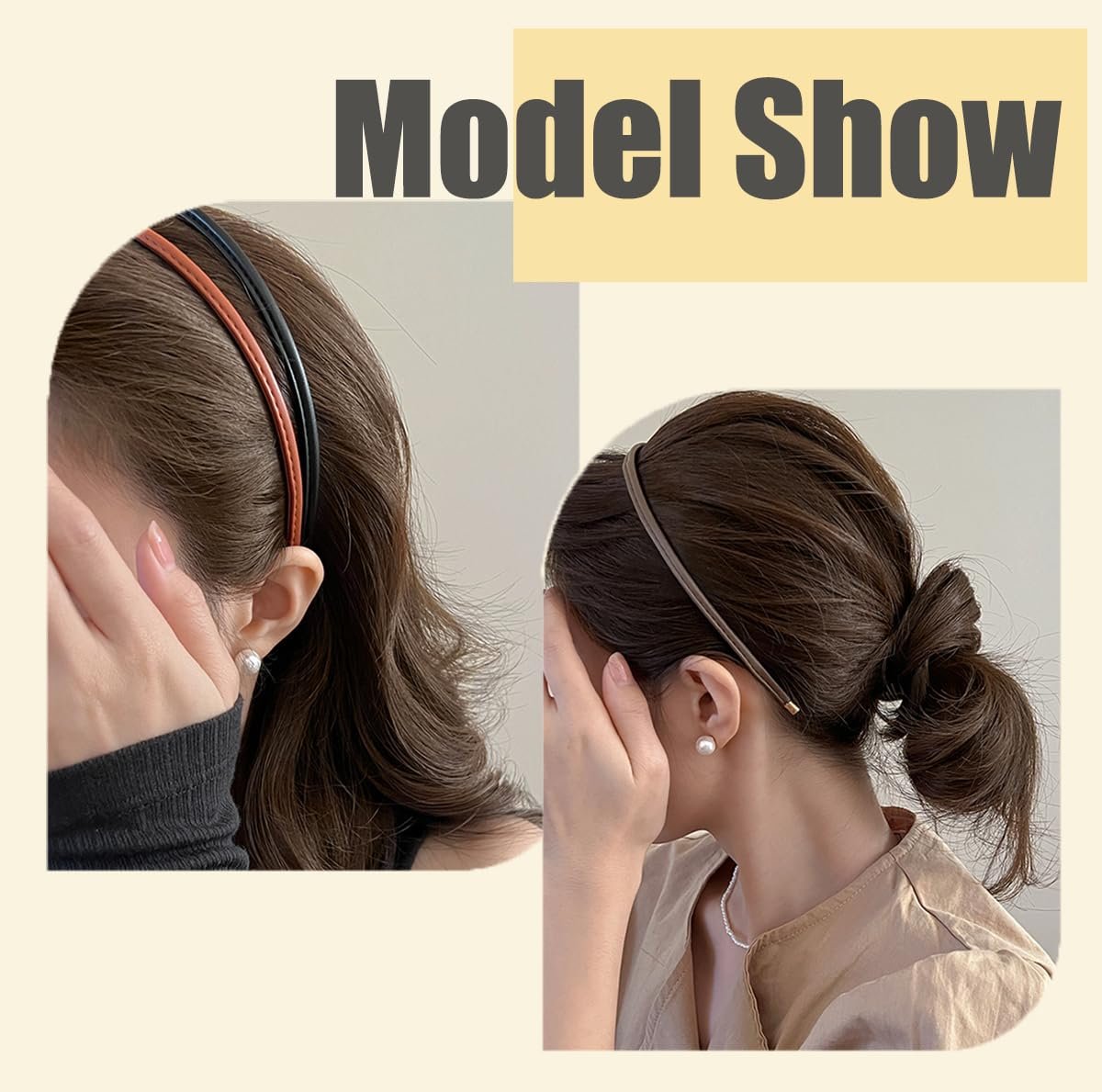 Thin Skinny Leather Headbands for Women - 5 Pack Neutral Colors No Headache Non-Slip Hair Accessories - görsel 7