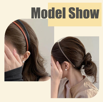 Thin Skinny Leather Headbands for Women - 5 Pack Neutral Colors No Headache Non-Slip Hair Accessories