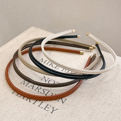 Thin Skinny Leather Headbands for Women - 5 Pack Neutral Colors No Headache Non-Slip Hair Accessories