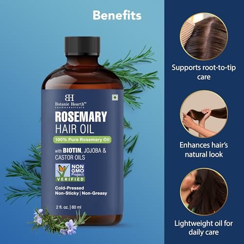Botanic Hearth 100% Pure Rosemary Oil for Hair Growth - Infused with Biotin, Jojoba & Castor Oil - Hair Tonic for Dry Damaged Hair, Strengthening, Healthier, 2.0 fl oz - görsel 12