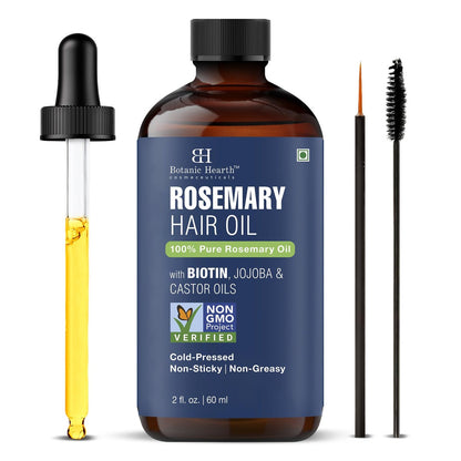 Botanic Hearth 100% Pure Rosemary Oil for Hair Growth - Infused with Biotin, Jojoba & Castor Oil - Hair Tonic for Dry Damaged Hair, Strengthening, Healthier, 2.0 fl oz