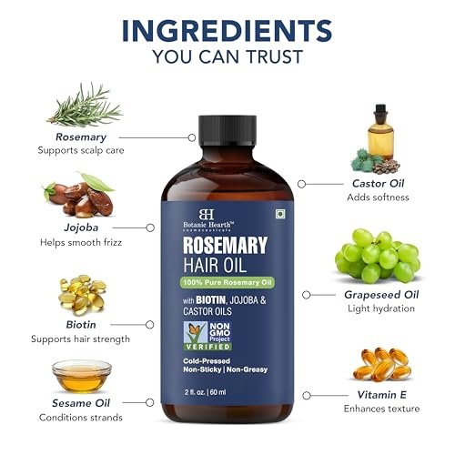 Botanic Hearth 100% Pure Rosemary Oil for Hair Growth - Infused with Biotin, Jojoba & Castor Oil - Hair Tonic for Dry Damaged Hair, Strengthening, Healthier, 2.0 fl oz - görsel 10