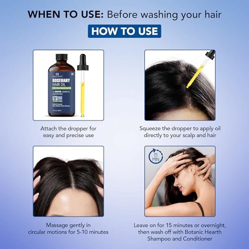 Botanic Hearth 100% Pure Rosemary Oil for Hair Growth - Infused with Biotin, Jojoba & Castor Oil - Hair Tonic for Dry Damaged Hair, Strengthening, Healthier, 2.0 fl oz - görsel 16
