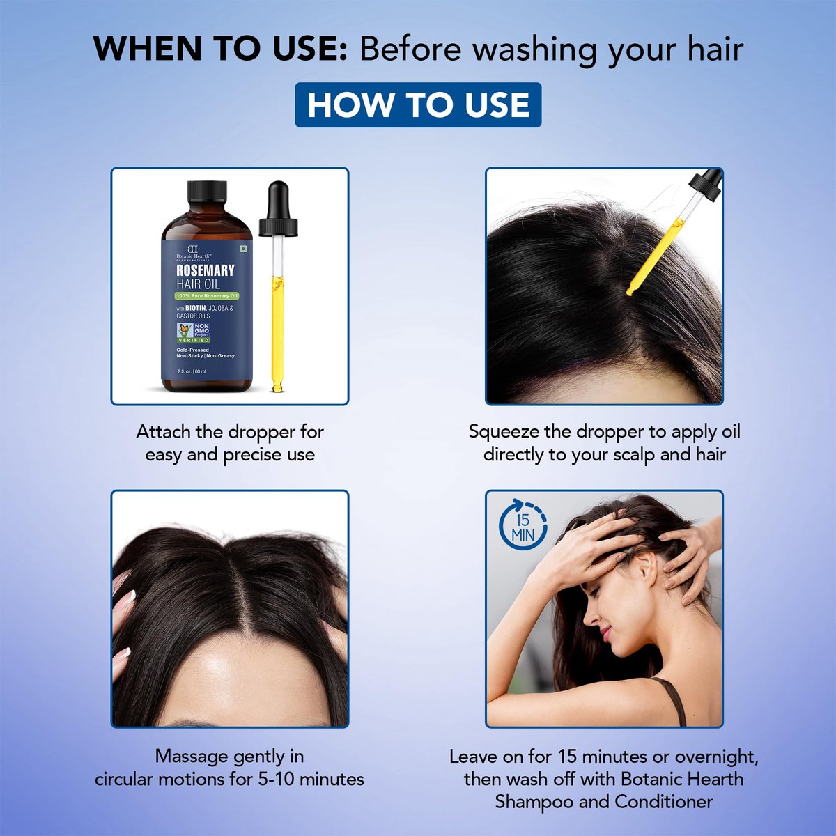 Botanic Hearth 100% Pure Rosemary Oil for Hair Growth - Infused with Biotin, Jojoba & Castor Oil - Hair Tonic for Dry Damaged Hair, Strengthening, Healthier, 2.0 fl oz - görsel 15