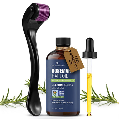 Botanic Hearth Derma Roller for Hair Growth with Rosemary Hair Oil (2 oz) – Microneedling Roller for Scalp, Beard & Face – for Women & Men – Includes Biotin, Jojoba & Castor Oil Avelisse