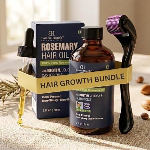 Botanic Hearth Derma Roller for Hair Growth with Rosemary Hair Oil (2 oz) – Microneedling Roller for Scalp, Beard & Face – for Women & Men – Includes Biotin, Jojoba & Castor Oil Avelisse