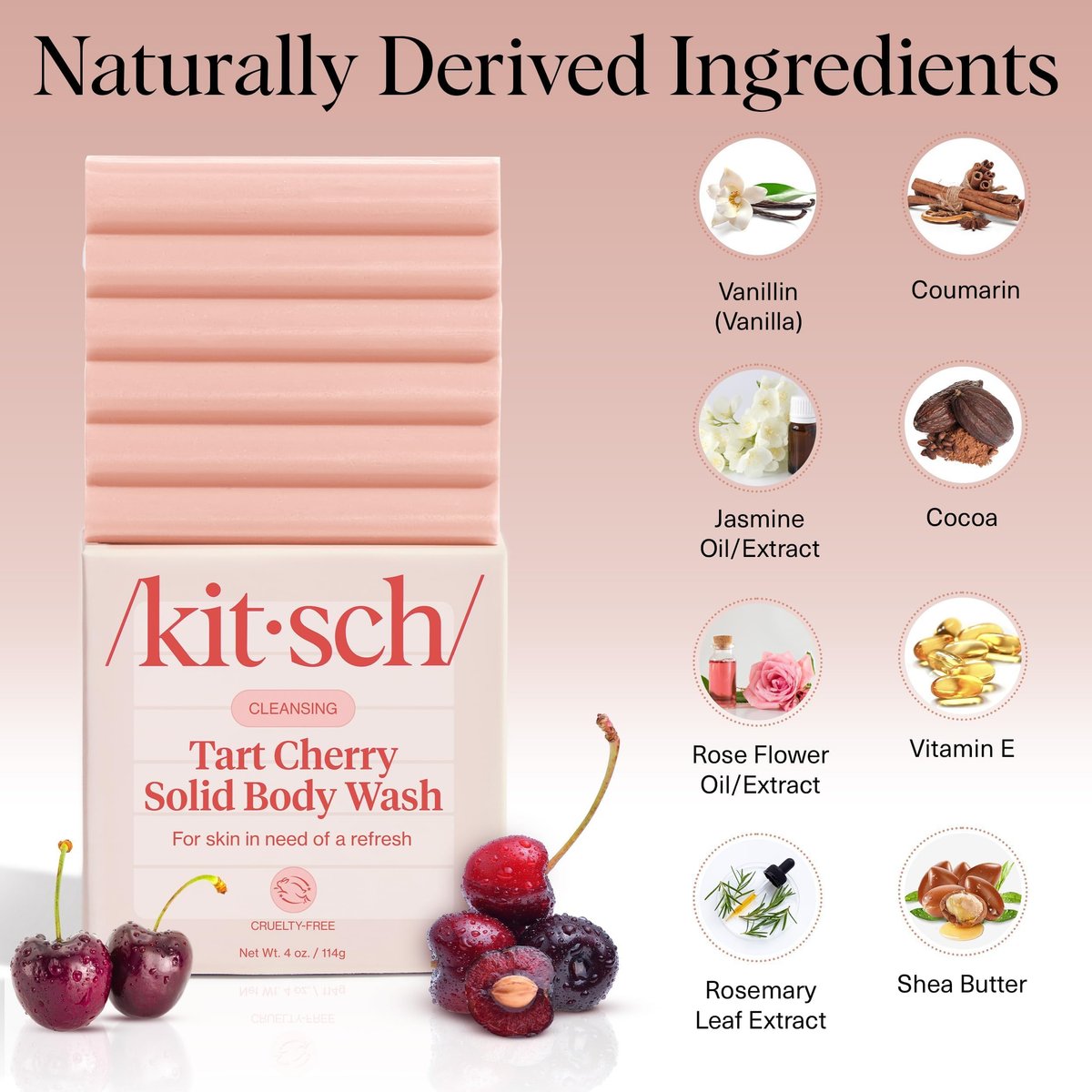 Kitsch Cleansing Tart Cherry Soap Bar - Refreshing Scent, Eco-Friendly Solid Body Wash, Sulfate & Paraben Free, Made in USA, 4oz - görsel 11