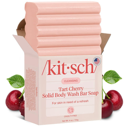 Kitsch Cleansing Tart Cherry Soap Bar - Refreshing Scent, Eco-Friendly Solid Body Wash, Sulfate & Paraben Free, Made in USA, 4oz