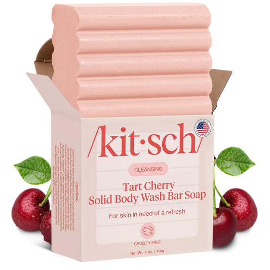Kitsch Cleansing Tart Cherry Soap Bar - Refreshing Scent, Eco-Friendly Solid Body Wash, Sulfate & Paraben Free, Made in USA, 4oz