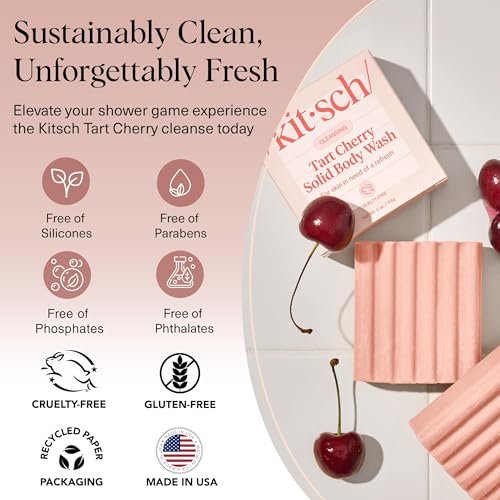 Kitsch Cleansing Tart Cherry Soap Bar - Refreshing Scent, Eco-Friendly Solid Body Wash, Sulfate & Paraben Free, Made in USA, 4oz - görsel 14