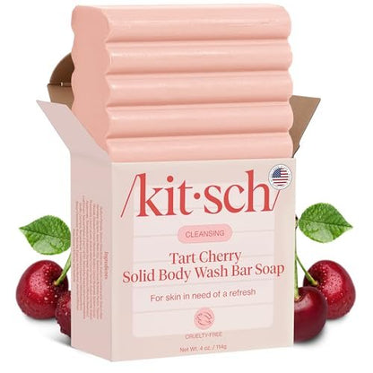 Kitsch Cleansing Tart Cherry Soap Bar - Refreshing Scent, Eco-Friendly Solid Body Wash, Sulfate & Paraben Free, Made in USA, 4oz
