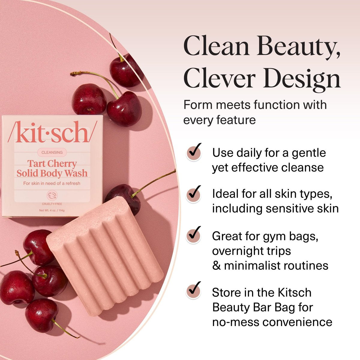 Kitsch Cleansing Tart Cherry Soap Bar - Refreshing Scent, Eco-Friendly Solid Body Wash, Sulfate & Paraben Free, Made in USA, 4oz - görsel 5
