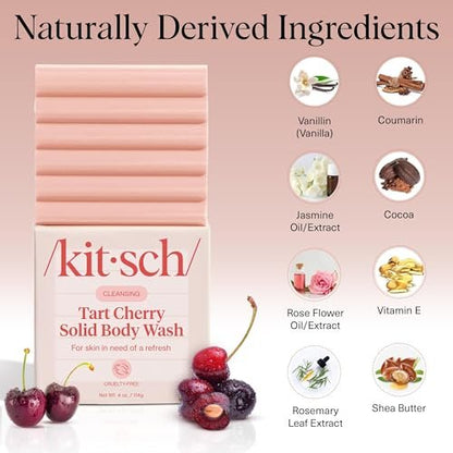 Kitsch Cleansing Tart Cherry Soap Bar - Refreshing Scent, Eco-Friendly Solid Body Wash, Sulfate & Paraben Free, Made in USA, 4oz