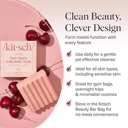 Kitsch Cleansing Tart Cherry Soap Bar - Refreshing Scent, Eco-Friendly Solid Body Wash, Sulfate & Paraben Free, Made in USA, 4oz - görsel 6