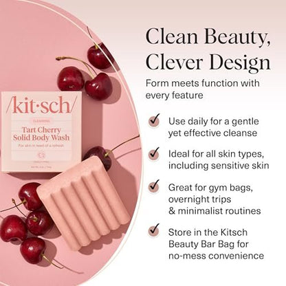 Kitsch Cleansing Tart Cherry Soap Bar - Refreshing Scent, Eco-Friendly Solid Body Wash, Sulfate & Paraben Free, Made in USA, 4oz