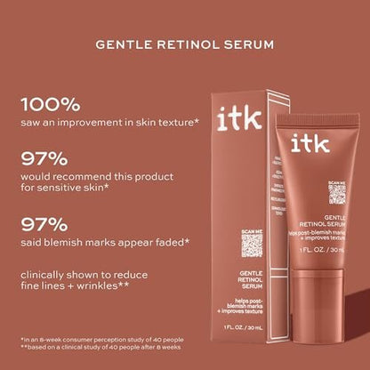 ITK Skincare Gentle Hydrating Nightly Retinol Facial Serum for All Skin Types, 1 oz