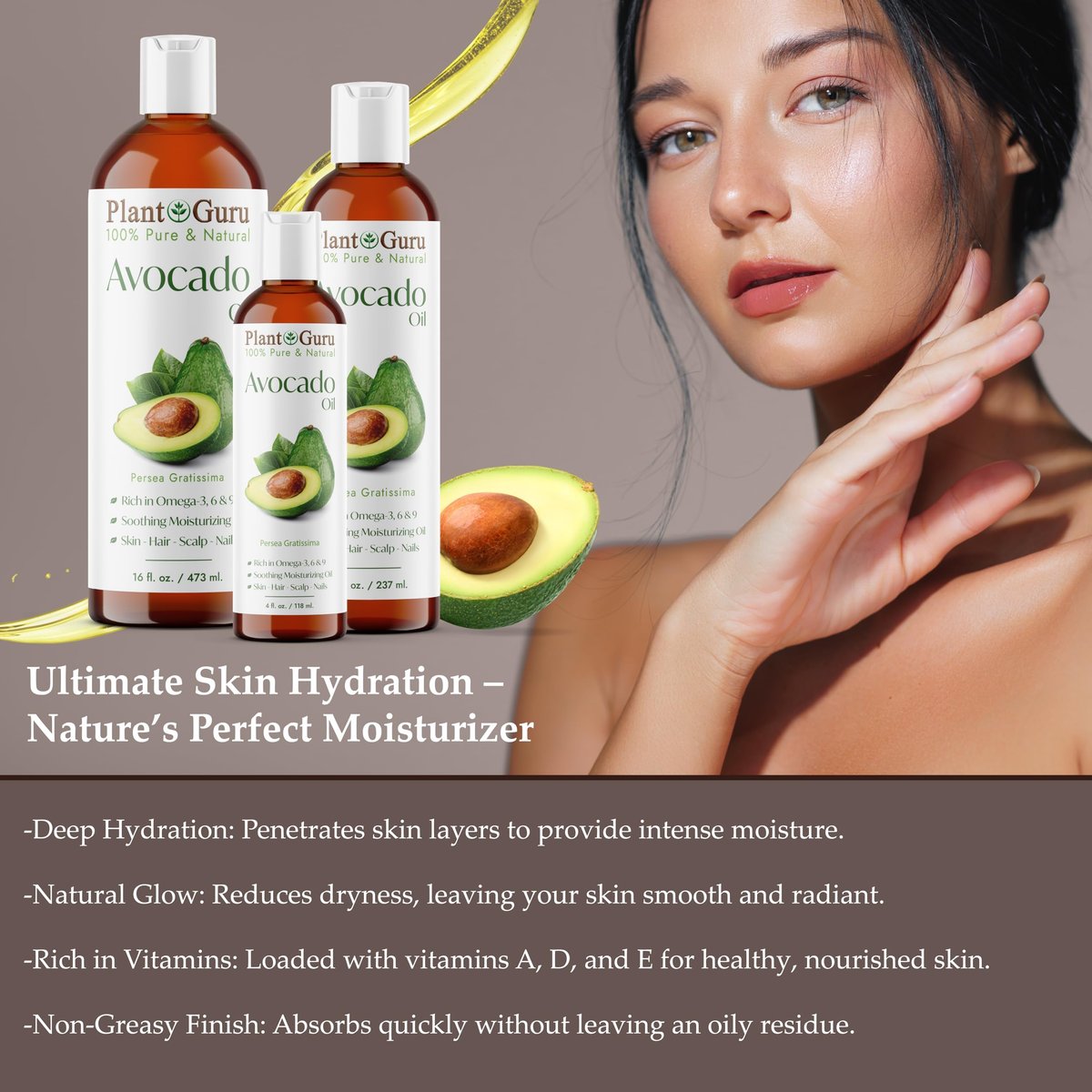 Plant Guru 100% Pure Cold Pressed Avocado Oil - 8 fl oz Natural Carrier Oil for Skin, Face, Hair Growth, DIY Creams, Lotions, Lip Balm & Soap Making - görsel 5