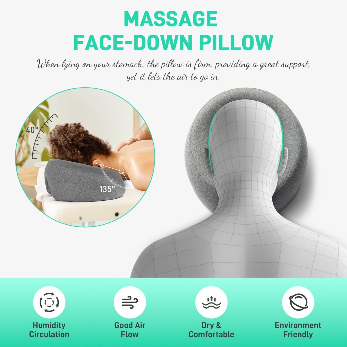 DabaTag Face Down Pillow Massage Headrest for Bed - Comfort Face Pillow for Stomach Sleeping, Face Cradle, Post-Surgery Recovery (Gray) - görsel 8
