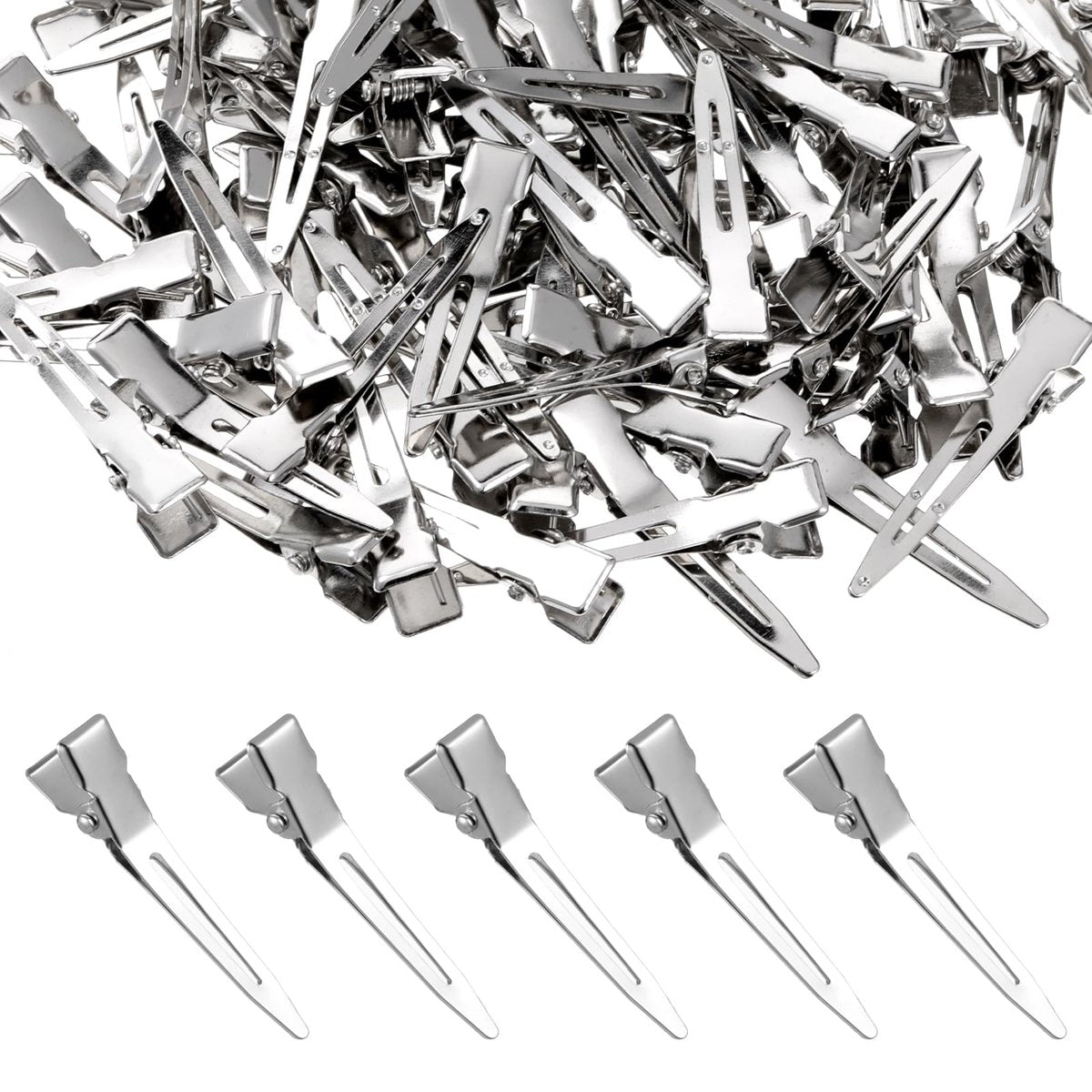 100 Pcs Metal Duck Billed Curl Clips for Hair - 1.77 Inch Silver Single Prong Sectioning Clips for Styling, Setting, and Extensions - görsel 1