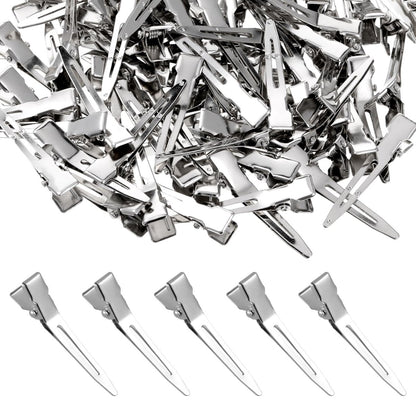 100 Pcs Metal Duck Billed Curl Clips for Hair - 1.77 Inch Silver Single Prong Sectioning Clips for Styling, Setting, and Extensions
