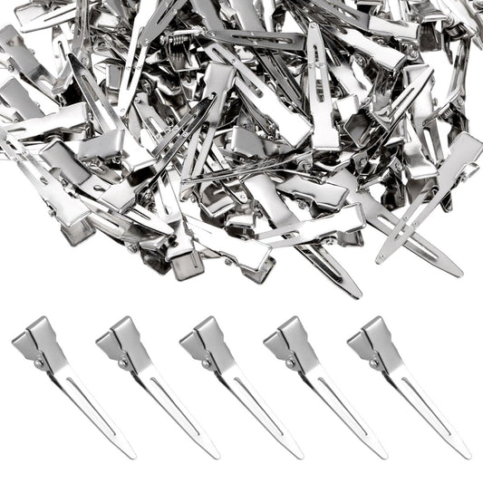 100 Pcs Metal Duck Billed Curl Clips for Hair - 1.77 Inch Silver Single Prong Sectioning Clips for Styling, Setting, and Extensions