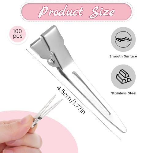 100 Pcs Metal Duck Billed Curl Clips for Hair - 1.77 Inch Silver Single Prong Sectioning Clips for Styling, Setting, and Extensions - görsel 4