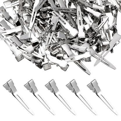 100 Pcs Metal Duck Billed Curl Clips for Hair - 1.77 Inch Silver Single Prong Sectioning Clips for Styling, Setting, and Extensions