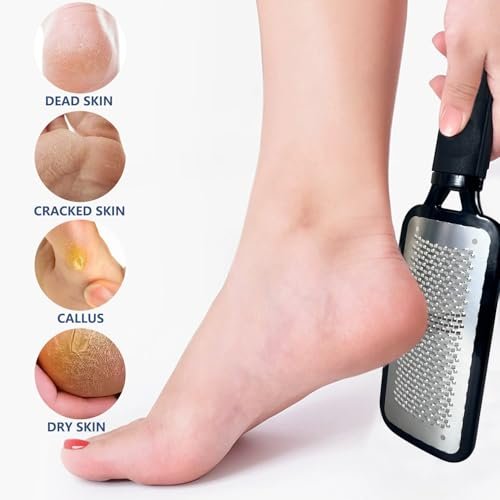 OHOO Stainless Steel Foot File Callus Remover – Professional Pedicure Scrubber for Dead Skin, Cracked Heels, and Foot Care (Black, 1 Count) - görsel 10