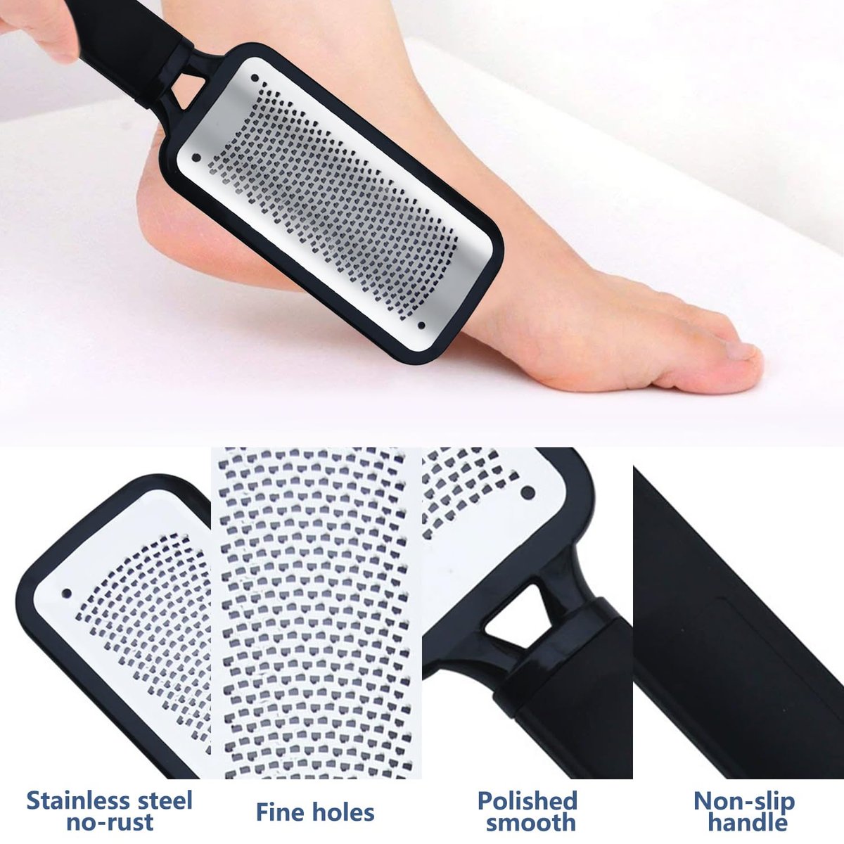 OHOO Stainless Steel Foot File Callus Remover – Professional Pedicure Scrubber for Dead Skin, Cracked Heels, and Foot Care (Black, 1 Count) - görsel 7