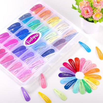 Funtopia 150pcs Hair Clips for Girls - 50 Colors Snap Hair Barrettes with Storage Case, Non-Slip Metal Clips for Women, Toddlers, Kids & Teens