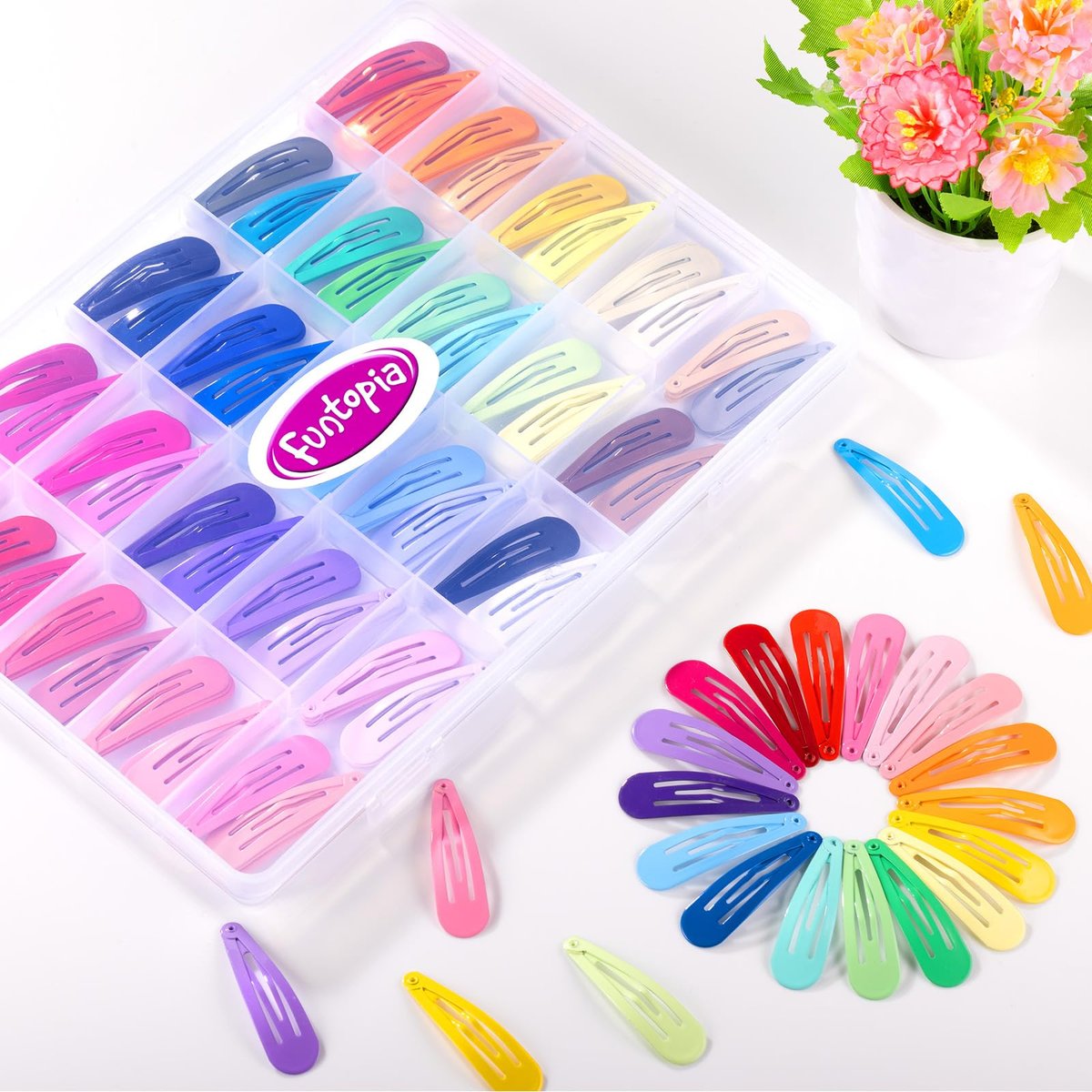 Funtopia 150pcs Hair Clips for Girls - 50 Colors Snap Hair Barrettes with Storage Case, Non-Slip Metal Clips for Women, Toddlers, Kids & Teens - görsel 10
