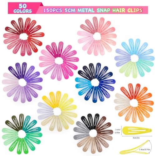 Funtopia 150pcs Hair Clips for Girls - 50 Colors Snap Hair Barrettes with Storage Case, Non-Slip Metal Clips for Women, Toddlers, Kids & Teens - görsel 3